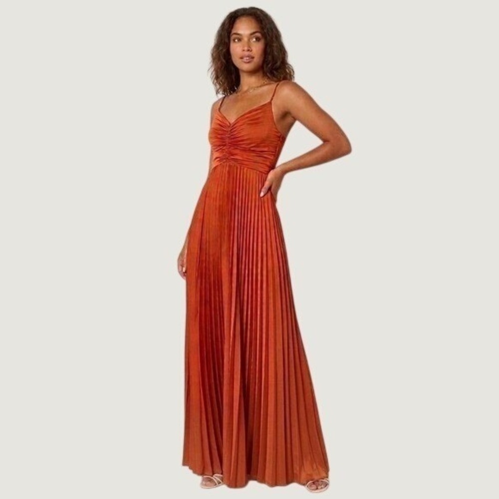 Petal & Pup Naira Rust Orange Pleated Maxi Dress Ruched Bodice Size 14